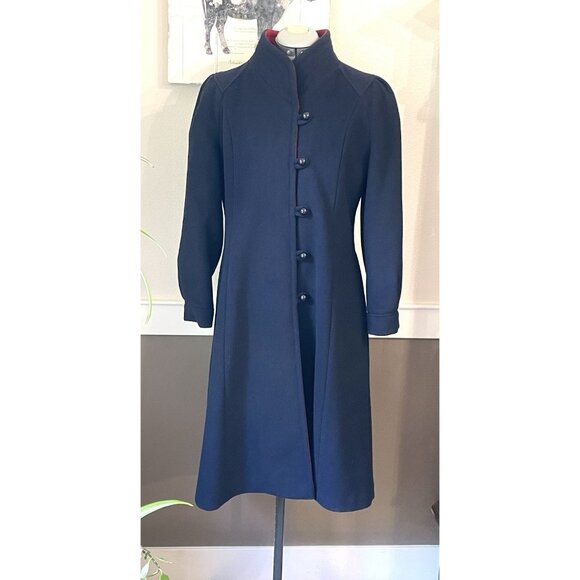 Vintage Freddi-Gail Wool Princess Coat M/L Navy Blue Midi Fit & Flare - Picture 1 of 9
